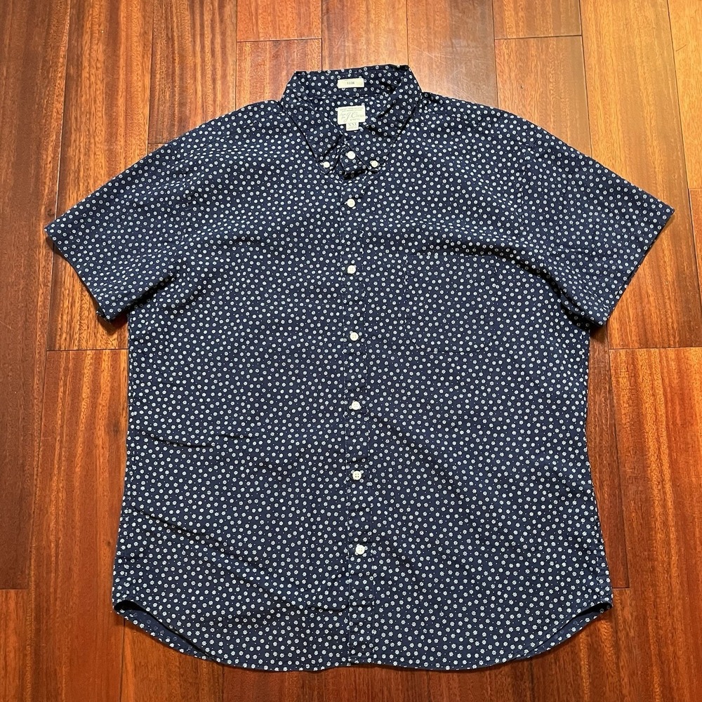J.Crew Shirt Mens XXL Blue Floral Slim Fit AOP Graphic Stretch Short Button Down